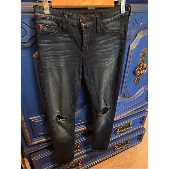 ⭐️ Hudson Dark Wash Jeans size 27 Ripped Knees - Picture 1 of 3